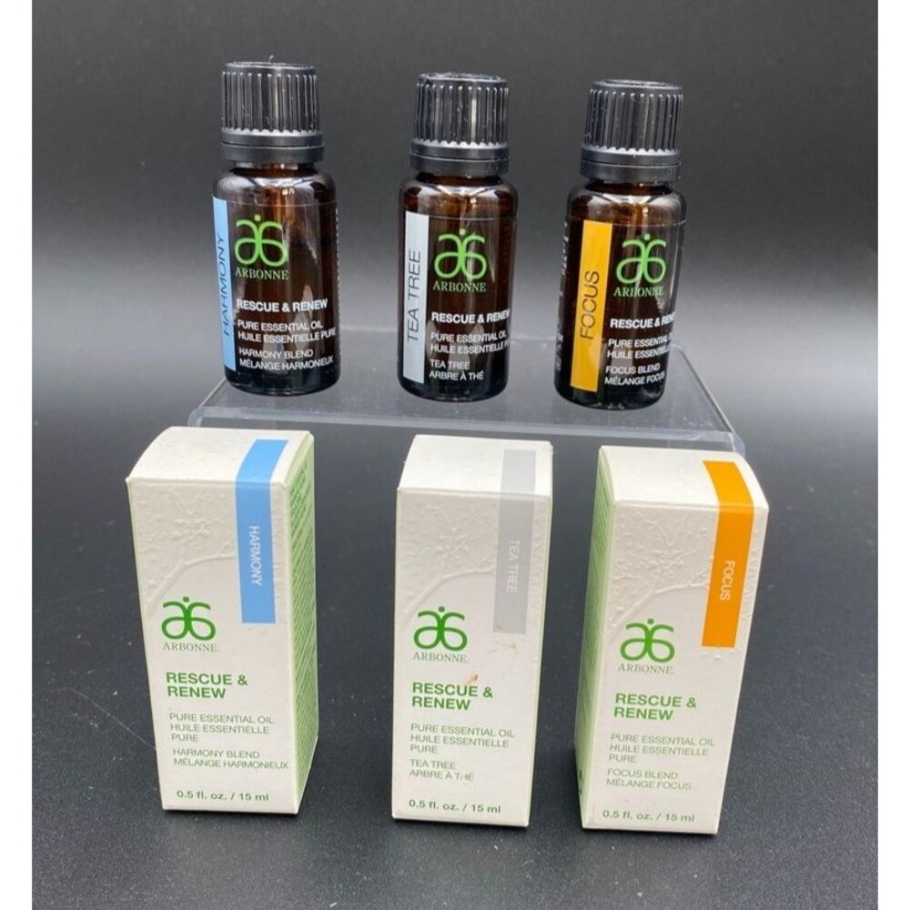 Arbonne Rescue & Renew Essential Oil Set Harmony Tea Tree Focus 3x15ml New